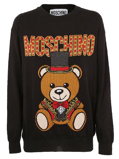 Moschino Bear And Logo Print Straight Jumper In 1555