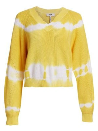 Msgm V-neck Tie-dye Knit Sweater In Yellow