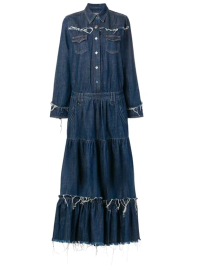 Alanui Cotton Denim Long Dress In Blue