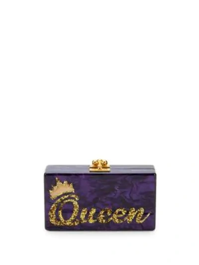 Edie Parker Jean Queen Marbled Box Clutch In Purple