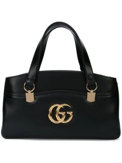 Gucci Large Gg Leather Top Handle Bag In Nero
