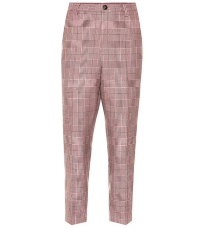 Ganni Checked Slim Pants In Pink
