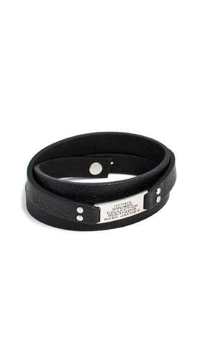 Marc Jacobs Wide Leather Wrap Bracelet In Black