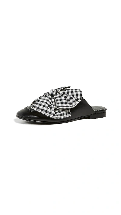 Freda Salvador Women's Removable-tie Flat Mules In Black/gingham