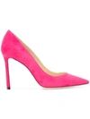 Jimmy Choo Romy 100 Raspberry Suede Pointy Toe Pumps
