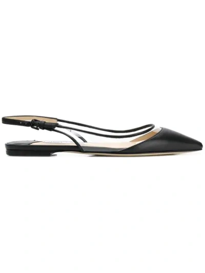 Jimmy Choo Black Erin Leather And Pvc Flat Slingback Pumps