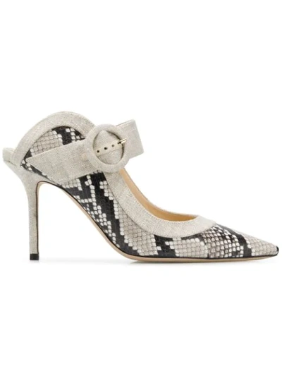 Jimmy Choo Hendrix 85 Natural Mix Printed Ayers And Linen Closed Toe Mule In Neutrals