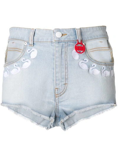 Gcds Swan Denim Shorts In Light Blue