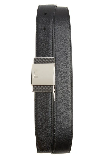 Dunhill Plate Buckle Reversible Leather Belt In Black