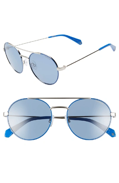 Polaroid Round 55mm Polarized Sunglasses In Blue