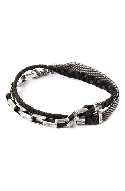 Title Of Work Leather & Sterling Silver Wrap Bracelet In Silver/ Black