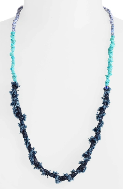 Mikia Bead & Denim Necklace In Blue Denim/ Turquoise