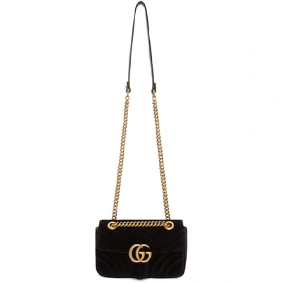 Gucci Gg Marmont Velvet Shoulder Bag In 1000 Black
