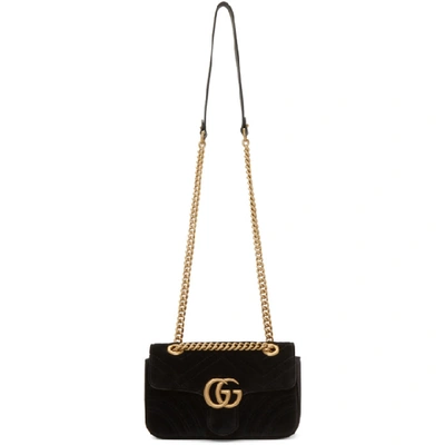 Gucci Black Velvet Mini Gg Marmont 2.0 Bag In 1000 Black