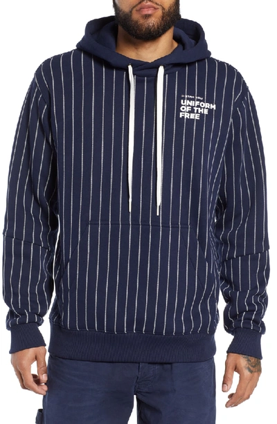 G-star Raw Uotf Core Pintstripe Hoodie In Sartho Blue/ Milk