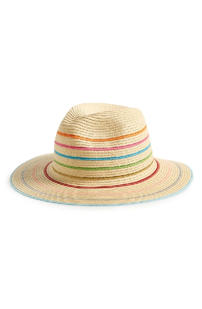 Echo Stripe Packable Straw Fedora - Brown In Natural / Multi