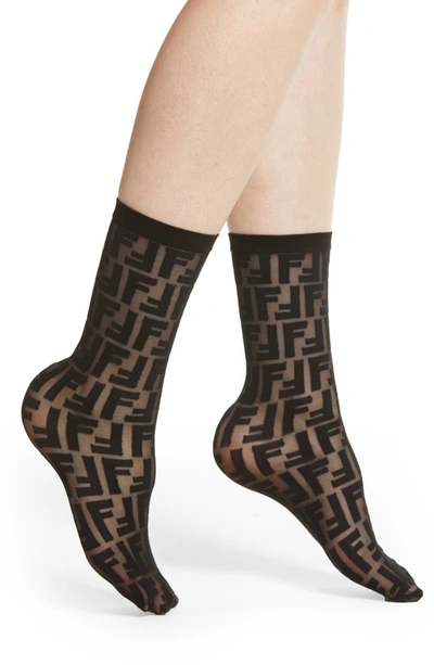 Fendi Double F Logo Crew Socks In Black