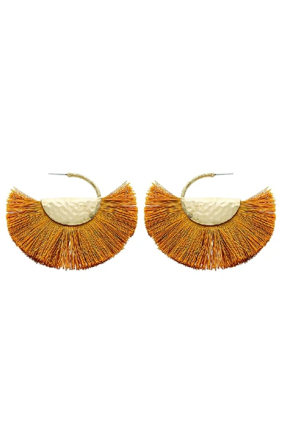 Panacea Fringe Fan Earrings In Mustard