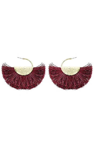 Panacea Fringe Fan Earrings In Burgundy