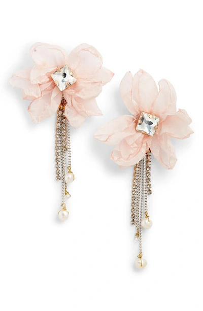 Stella & Ruby Chiffon Statement Earrings In Gold/ Pink