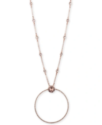 Givenchy Rose Gold-tone Crystal Open Circle 32" Pendant Necklace In Pink