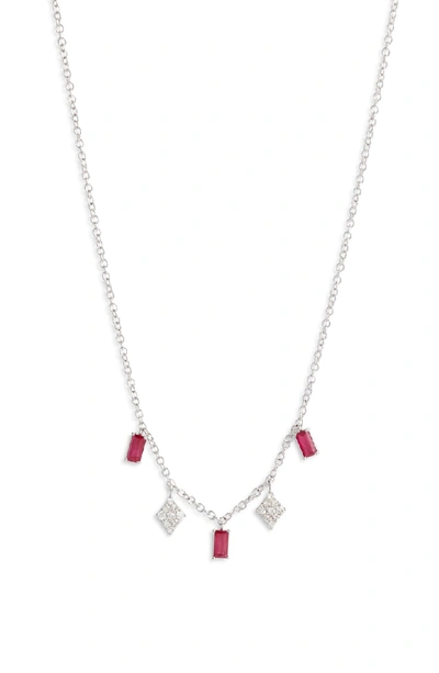 Meira T Ruby & Diamond Charm Necklace In White Gold/ Diamond/ Ruby