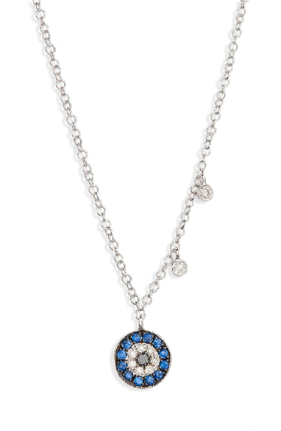 Meira T Evil Eye Diamond & Sapphire Pendant Necklace In White Gold/ Diamond