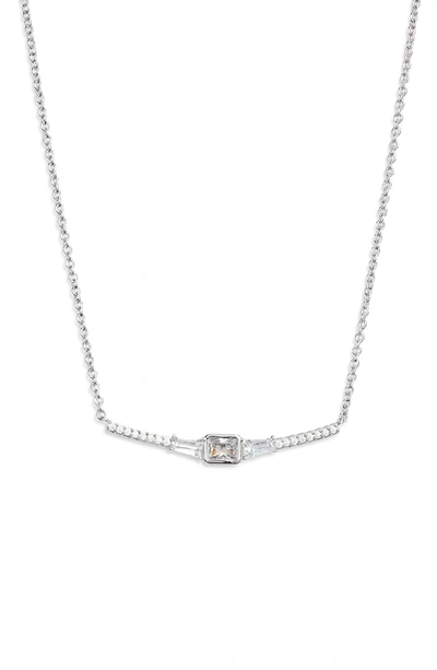 Nadri Baguette Bar Necklace In Silver
