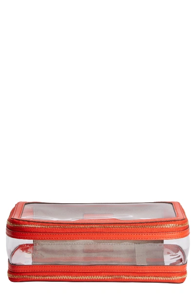 Anya Hindmarch Inflight Clear Cosmetics Case In Clear/ Flame Red