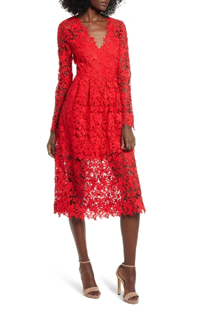 Astr Lace Midi Dress In Red Lipstick | ModeSens