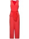 Tibi Belted Silk Jumpsuit In Cherry Red