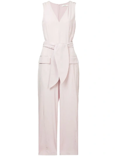Tibi Belted Silk Jumpsuit In Pink