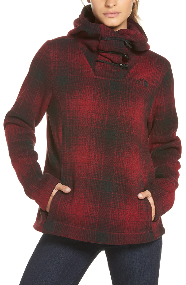 the north face women's crescent hooded fleece pullover plaid