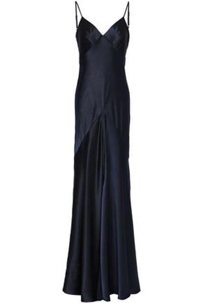 Amanda Wakeley Fluted Satin Gown In Navy