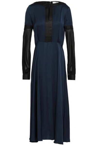 Amanda Wakeley Two-tone Chiffon And Satin Gown In Navy