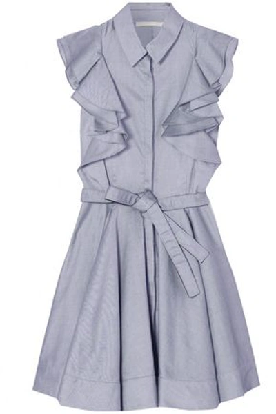 Antonio Berardi Woman Ruffled Cotton-chambray Mini Dress Light Gray