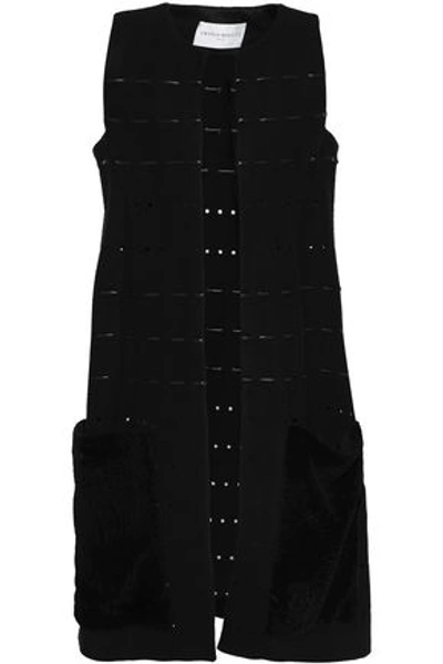 Amanda Wakeley Woman Faux Leather-trimmed Wool-blend Vest Black