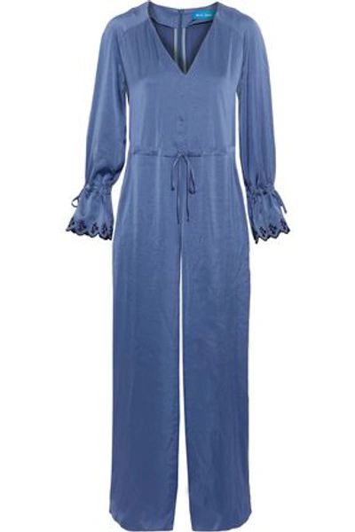M.i.h Jeans Woman Moon All In One Embroidered Washed-satin Jumpsuit Azure