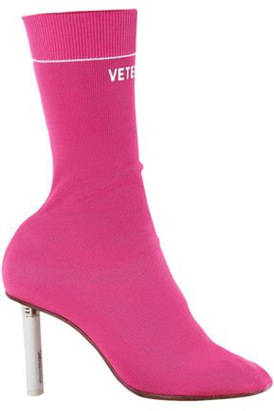 Vetements Woman Stretch-knit Sock Boots Bright Pink
