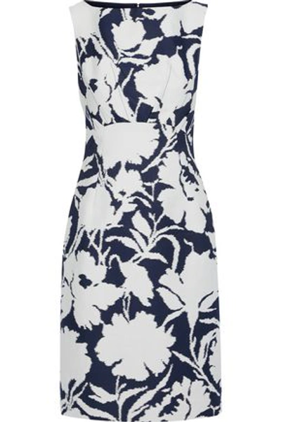 Oscar De La Renta Woman Printed Cotton And Silk-blend Twill Dress Navy