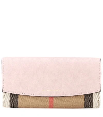Burberry House Check And Leather Wallet In Pink