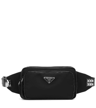 Prada Leather-trimmed Belt Bag In Black