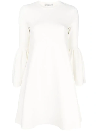 Valentino Bell Sleeve Crepe Couture Dress In White