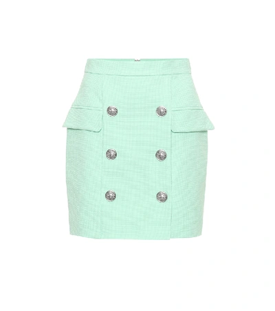Balmain Buttoned Mini Skirt In Green
