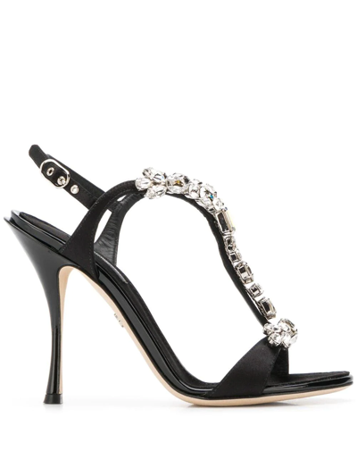 Dolce & Gabbana Crystal-embellished Suede T-bar Slingback Sandals In Black