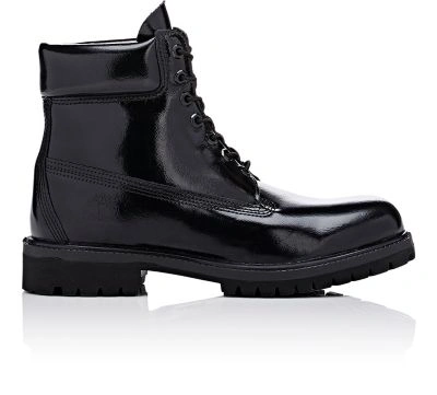 Black patent top leather timberland boots