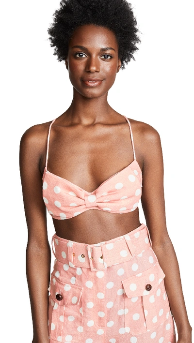 Zimmermann Corsage Linen Polka Dot Bralette In Peach/ivory Dot