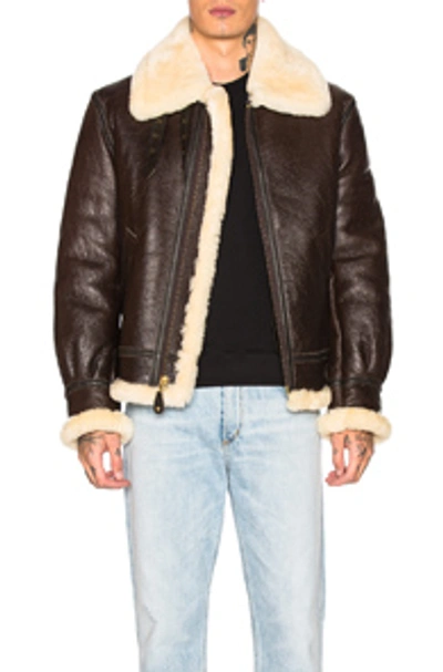 Schott B-3 Sheepskin Leather Bomber Jacket In Brown