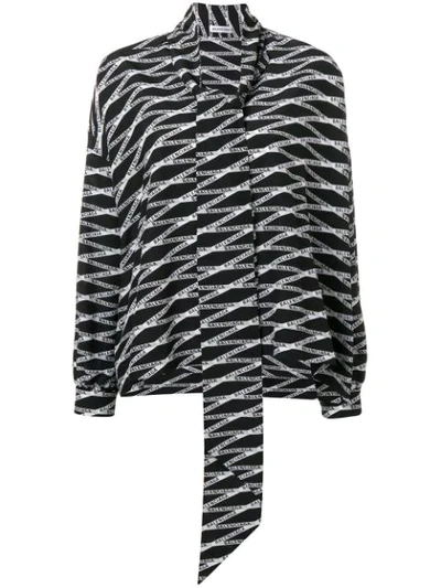 Balenciaga Women's Grey Zigzag Logo-print Silk Shirt