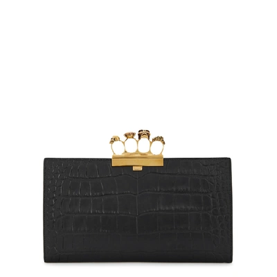 Alexander Mcqueen Black Crocodile-effect Leather Clutch